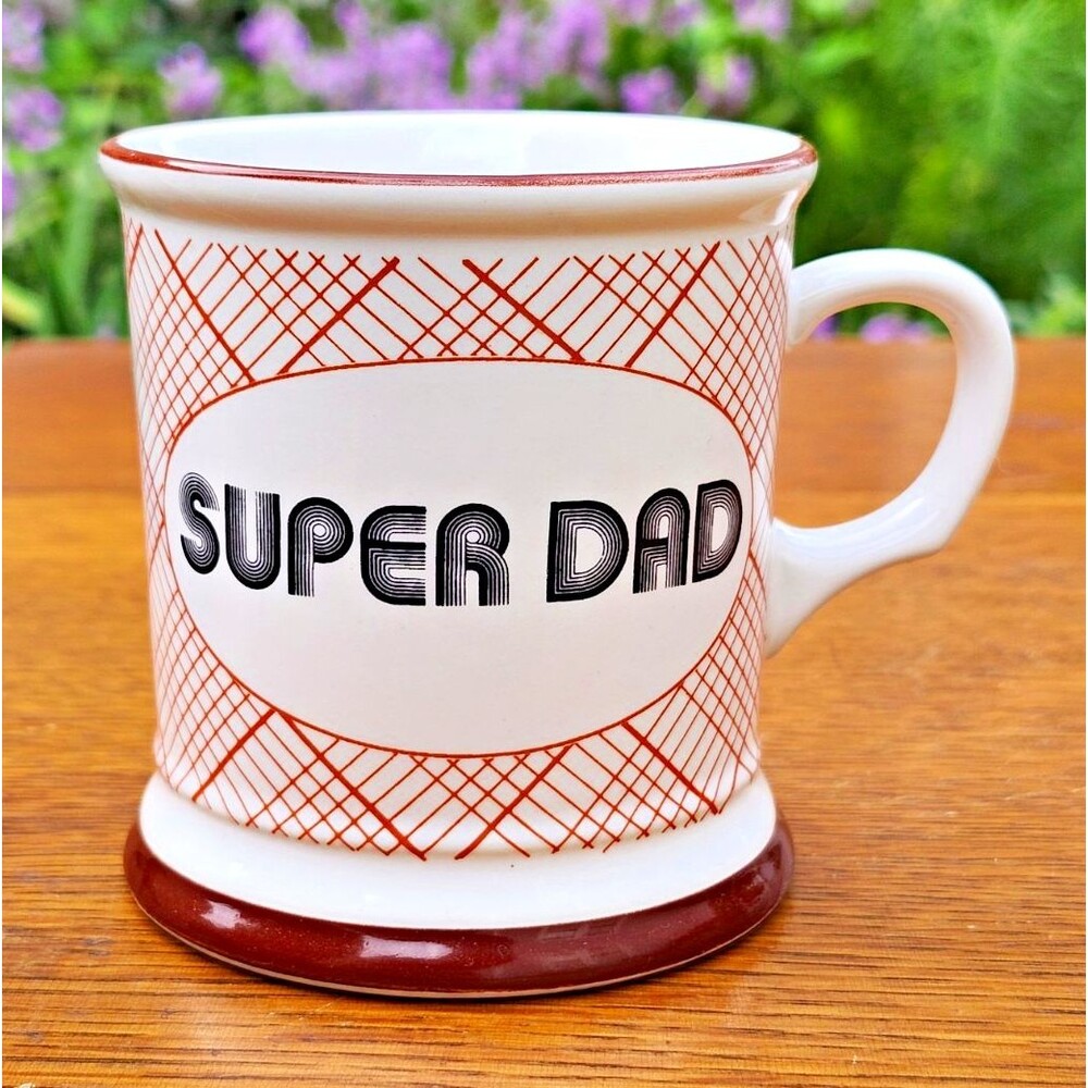 George Good Super Dad Ceramic Coffee Mug White/Brown 10 fl oz Father's Day Plaid